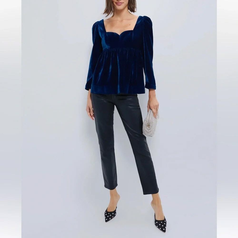 Tuckernuck Hyacinth House Sapphire Velvet Sweetheart Sue Blouse Small S - Picture 2 of 6